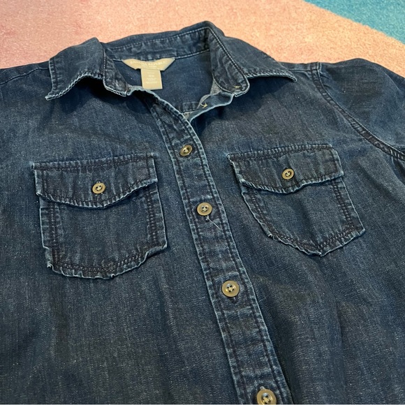 Banana Republic Soft Wash Top Cotton Linen Button Up Denim Long Sleeve Collar XS - Picture 2 of 6